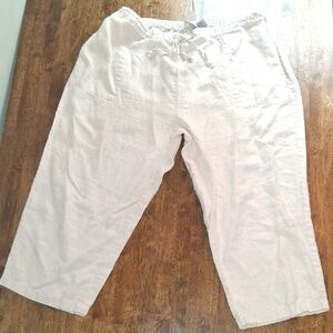 Units Vintage Cream 100% Linen Pants Lagen Look Artsey Cropped Wide Leg 2X